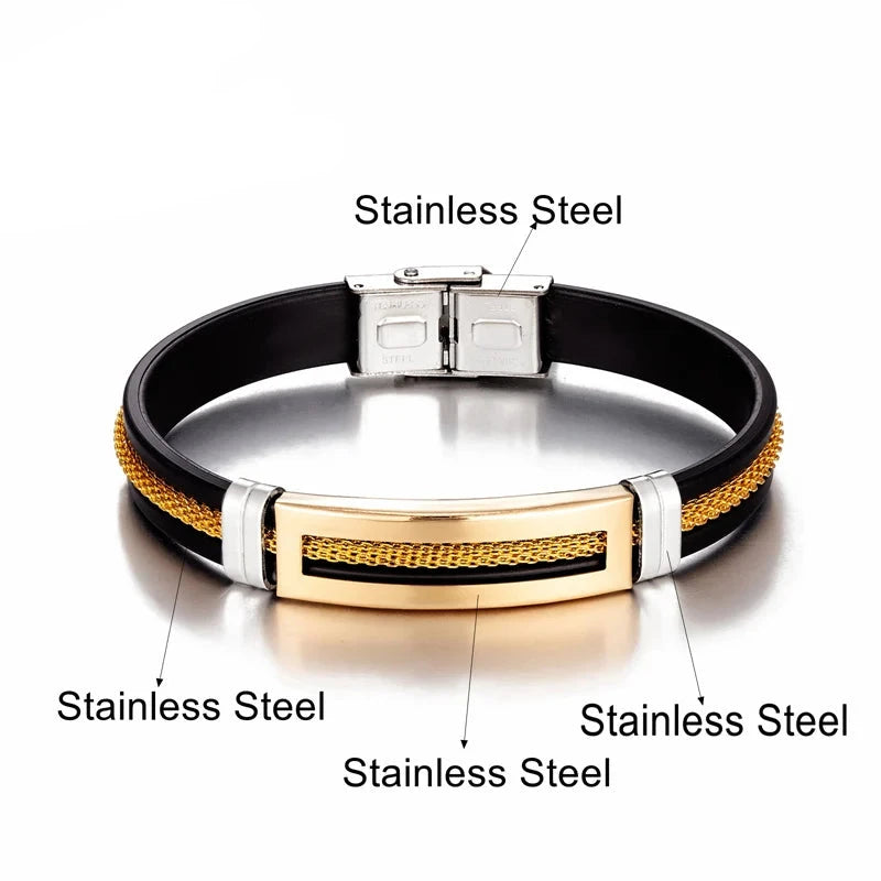 Men's Modern Golden Chain Stainless Steel Geometric Rectangle Bracelet - Lovez Aqua© - 