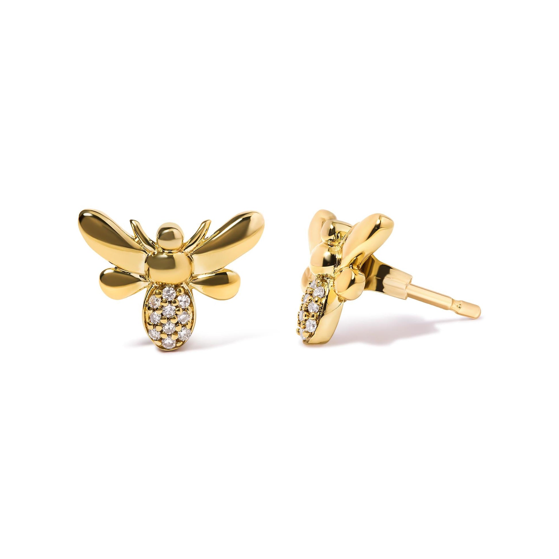 Women's 10K Yellow Gold Diamond Accented Bumblebee Stud Earrings - Lovez Aqua© - 