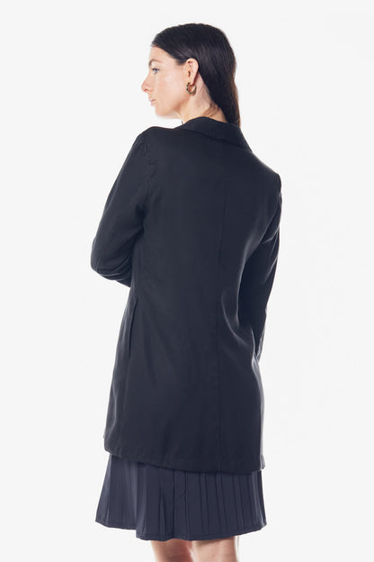 Women's Outdoor Black Linen Long Shirt Jacket with Gold Buttons - Lovez Aqua© - 