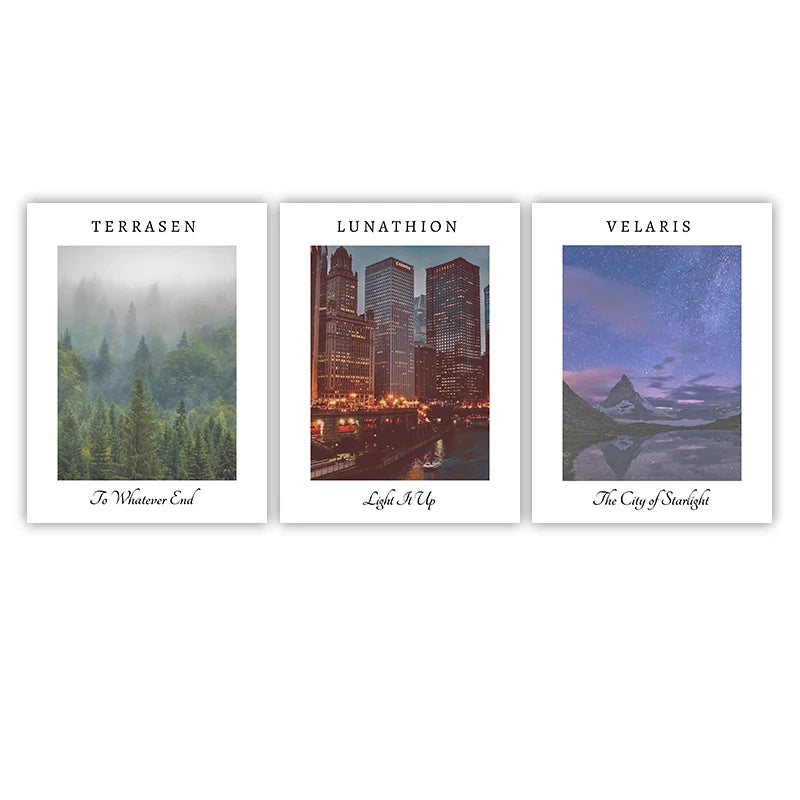 Sarah J Maas ACOTAR, Crescent City & Throne of Glass Landscape Wall Art Print - ACOTAR - 3 Piece Set - Color / 60x80 cm No Frame