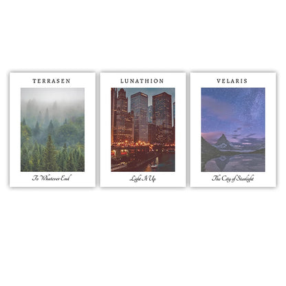 Sarah J Maas ACOTAR, Crescent City & Throne of Glass Landscape Wall Art Print - ACOTAR - 3 Piece Set - Color / 60x80 cm No Frame