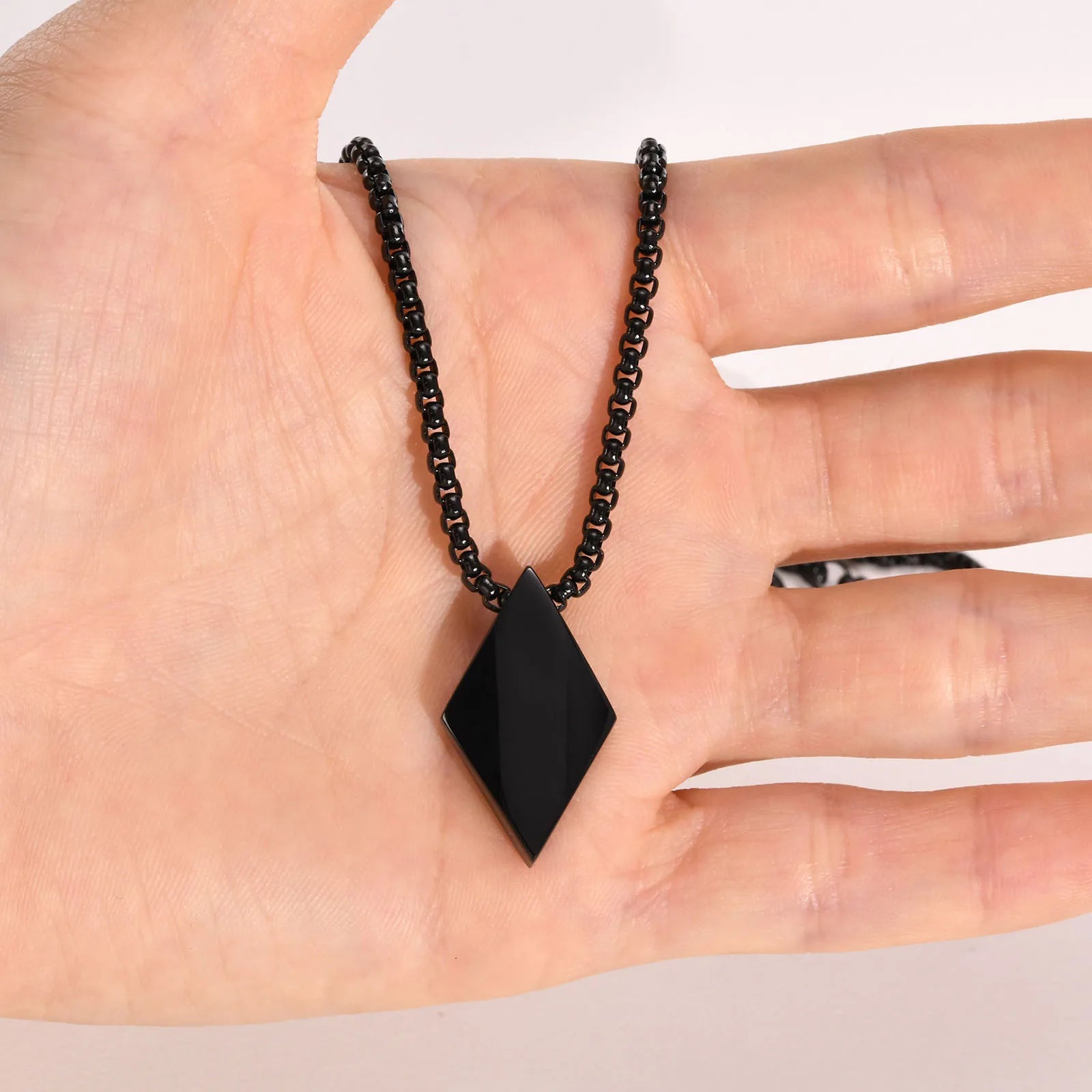 Men's Minimalist Stainless Steel Geometric Rhombus Pendant Necklace - Lovez Aqua© - 