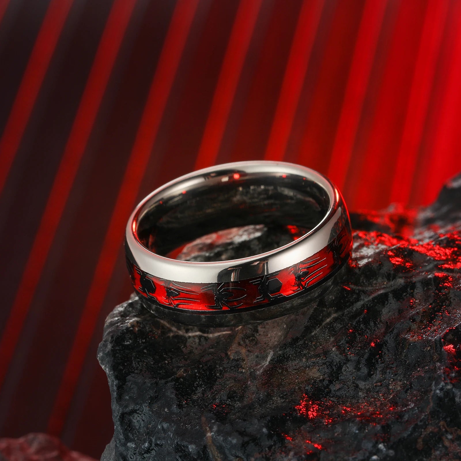 Marvel's Spiderman Men's Spider Motif Inlaid Red Opal Tungsten Band Ring - Disney - 