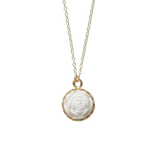 Women's 14K Gold-Filled Mini White Porcelain Rose Charm Necklace - Lovez Aqua© - 