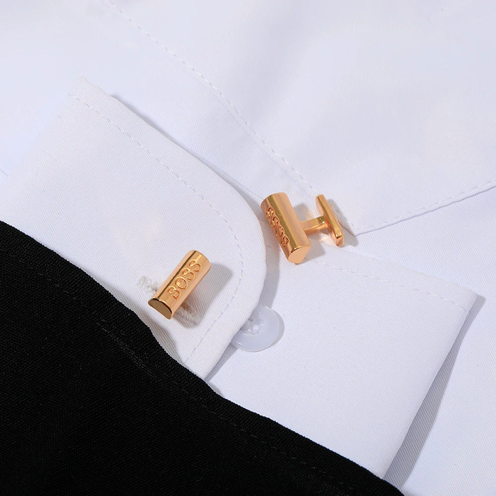 Men's Gold Engraved "Boss" Businessman Style Rectangle Cufflinks - Lovez Aqua© - 