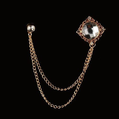 Men's Baroque Rhinestone Classic Chain Link Vintage Lapel Pin Brooch - Lovez Aqua© - Style 6