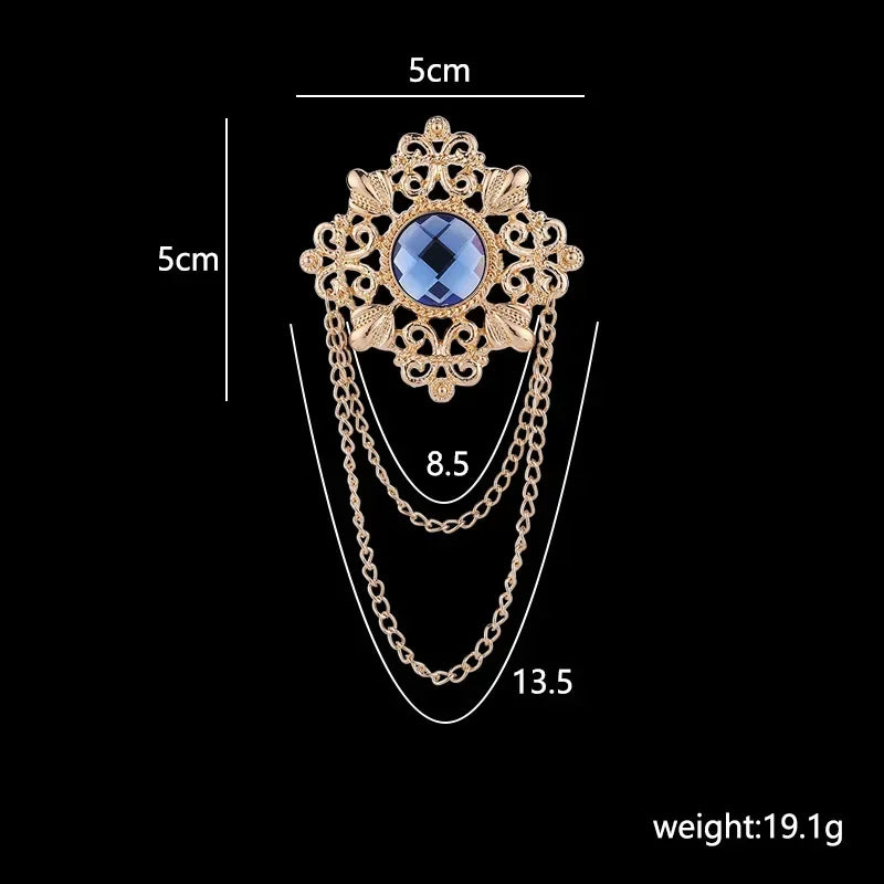 Men's Retro Baroque Style Crystal Brooch Vintage Tassel Chain Brooch - Lovez Aqua© - 