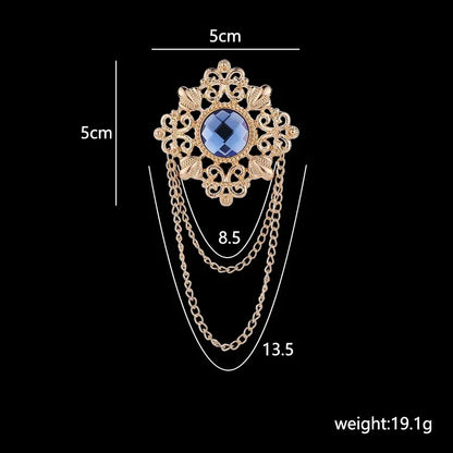 Men's Retro Baroque Style Crystal Brooch Vintage Tassel Chain Brooch - Lovez Aqua© - 