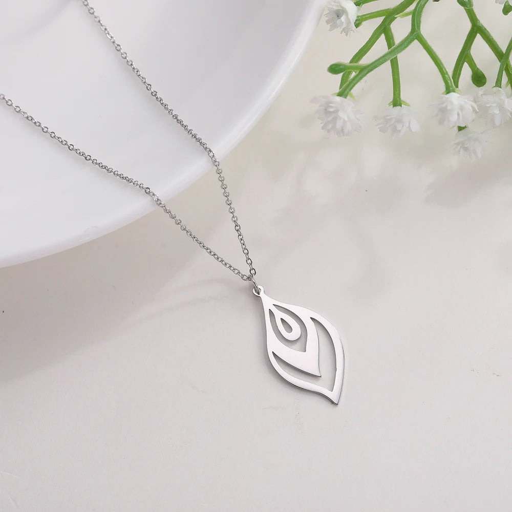 Men's Stainless Steel Leaf-Shaped Pendant Statement Necklace - Lovez Aqua© - 