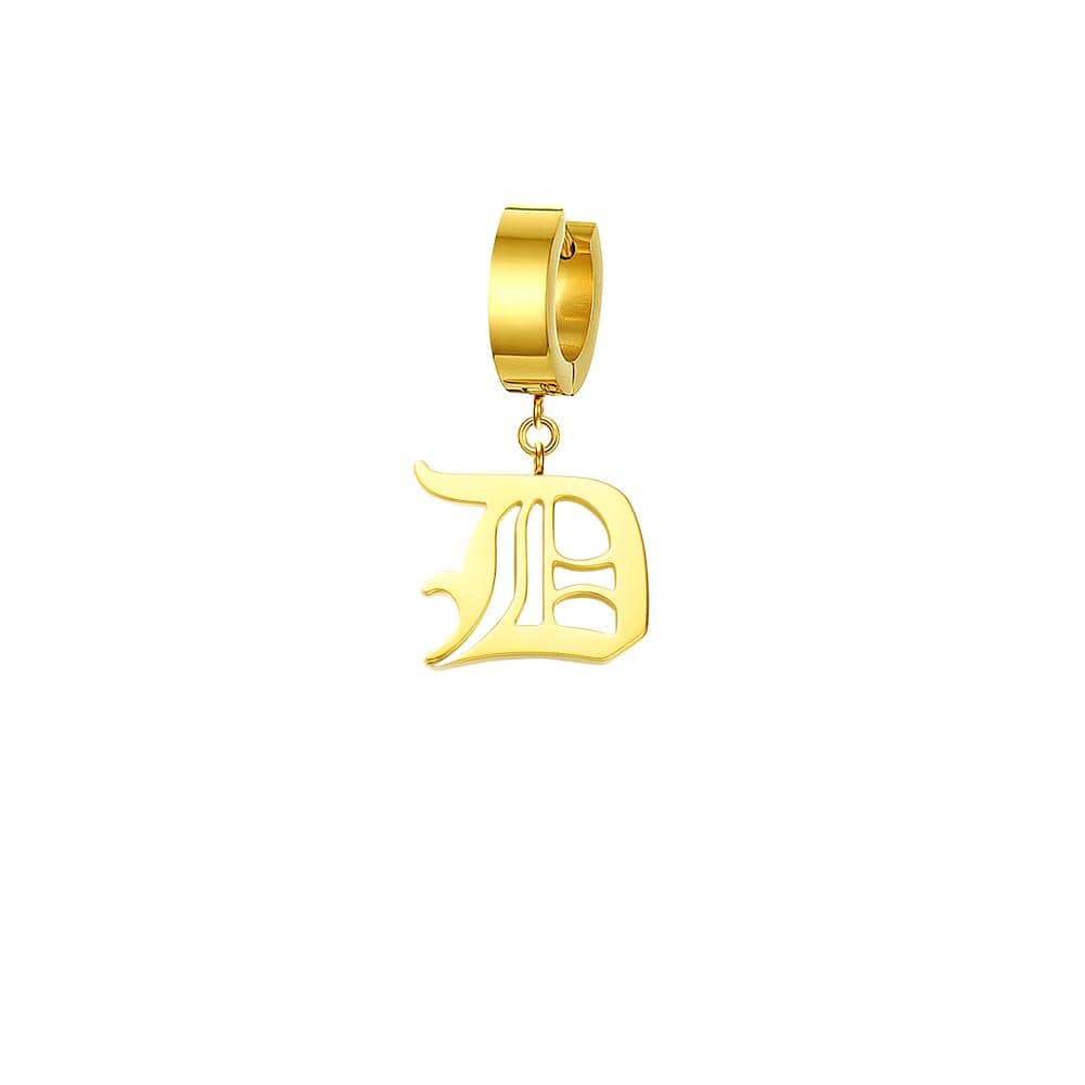 Old English Gothic Calligraphy Gold/Silver Initial Earring - Lovez Aqua© - D / Gold