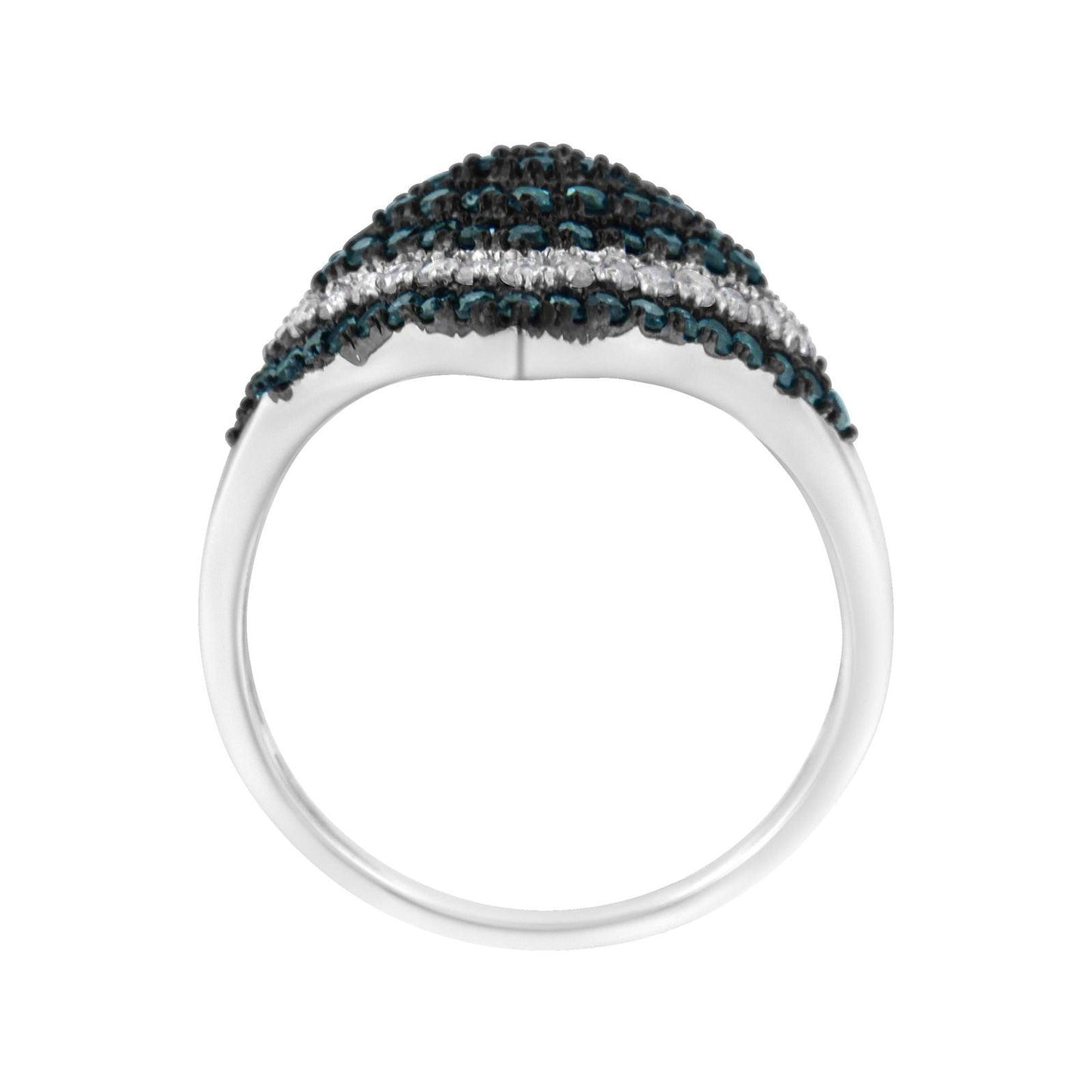 925 Sterling Silver White & Treated Turquoise Diamond Rhombus Cocktail Ring - Lovez Aqua© - 