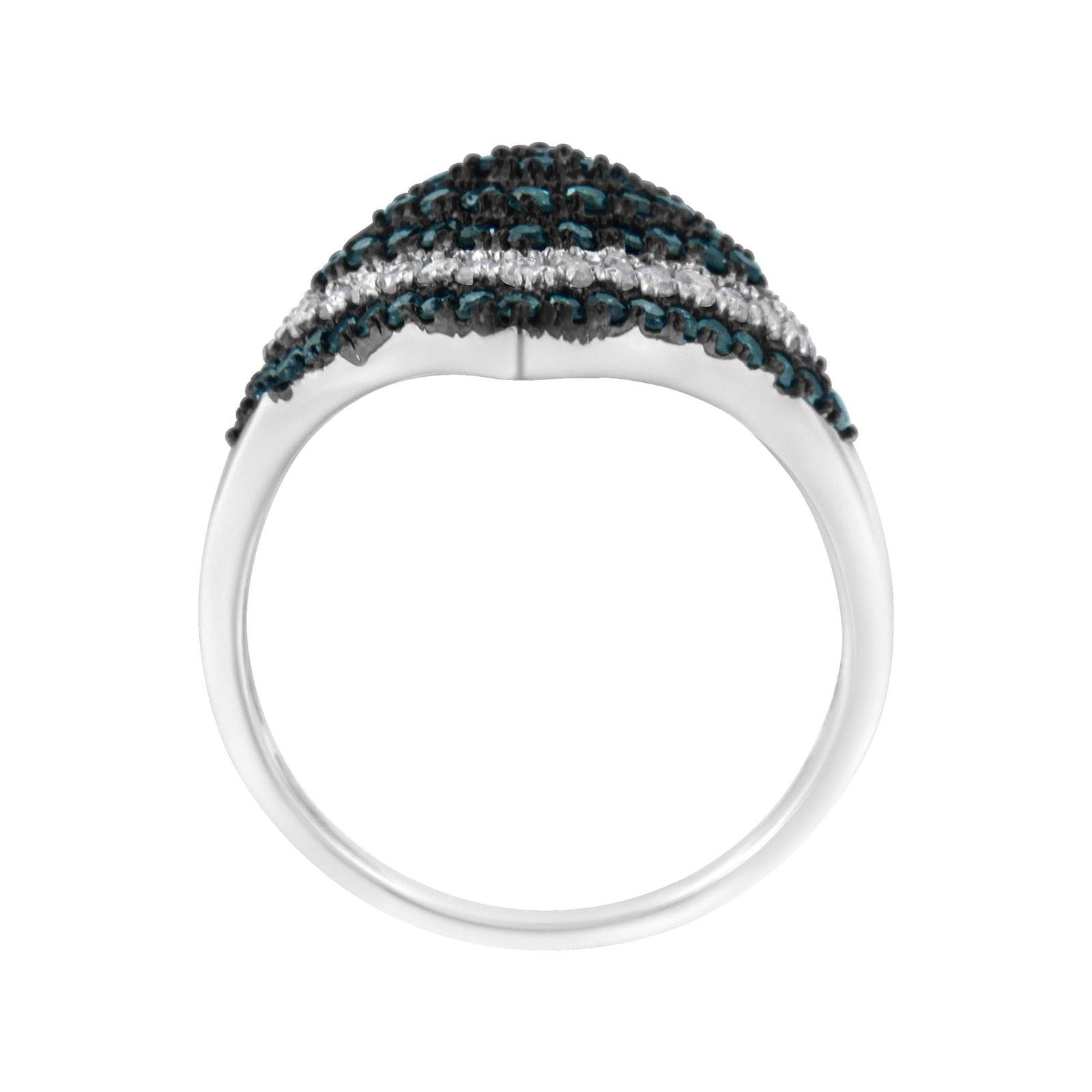 925 Sterling Silver White & Treated Turquoise Diamond Rhombus Cocktail Ring - Lovez Aqua© - 