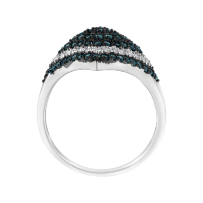 925 Sterling Silver White & Treated Turquoise Diamond Rhombus Cocktail Ring - Lovez Aqua© - 