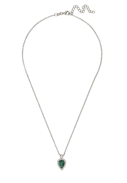 925 Sterling Silver Arrowhead Necklace With Malachite Gemstone Pendant - Lovez Aqua© - 