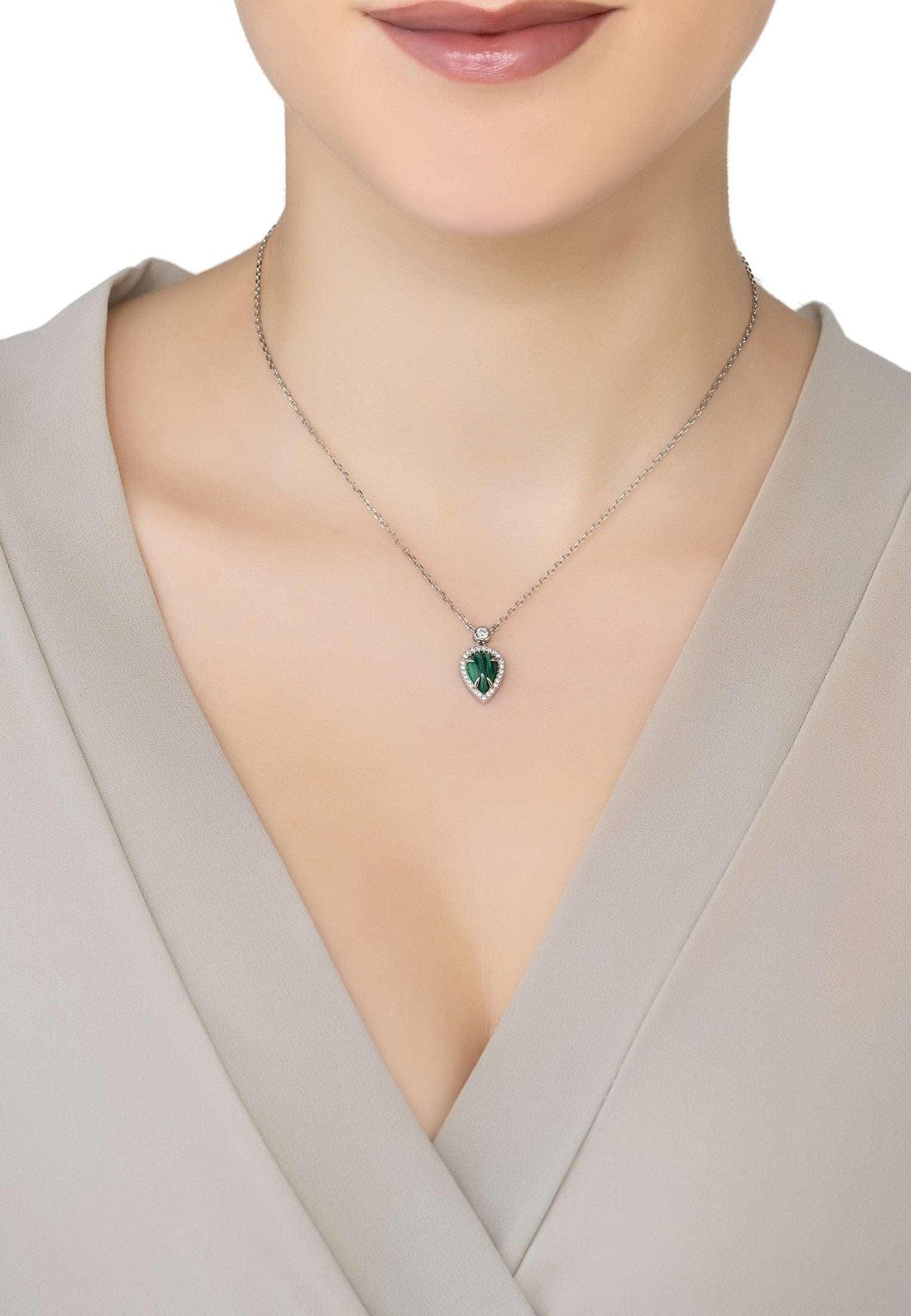 925 Sterling Silver Arrowhead Necklace With Malachite Gemstone Pendant - Lovez Aqua© - 