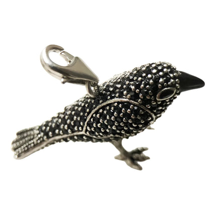 925 Sterling Silver Black Zircon Encrusted Raven Pendant Charm - Lovez Aqua© - 