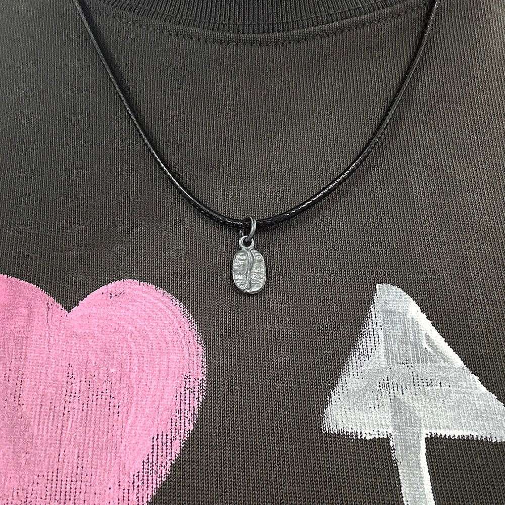 925 Sterling Silver Coffee Bean Pendant Necklace with Black Leather Cord Chain - Lovez Aqua© - 