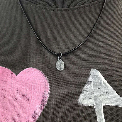 925 Sterling Silver Coffee Bean Pendant Necklace with Black Leather Cord Chain - Lovez Aqua© - 