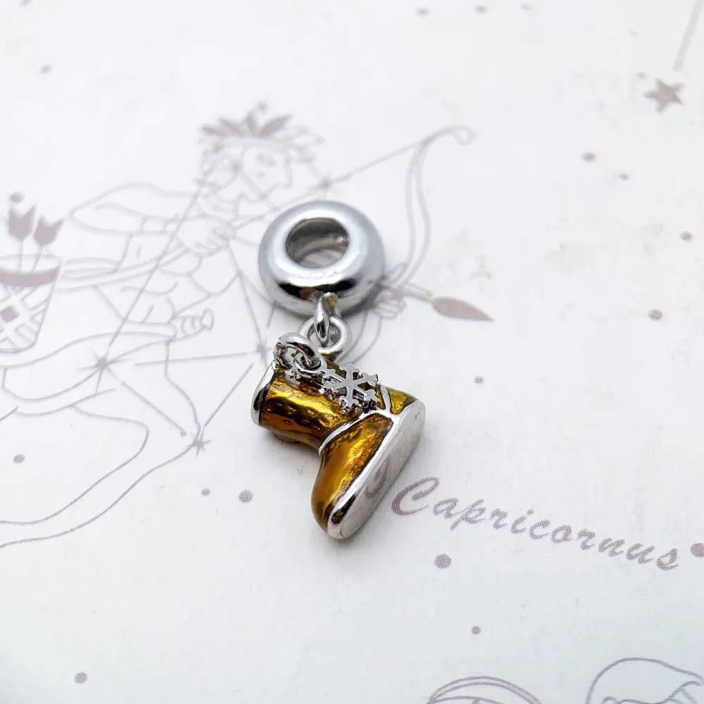 925 Sterling Silver Gold Fluffy Snow Boots & Snowflake Embellishment Charm - Lovez Aqua© - 
