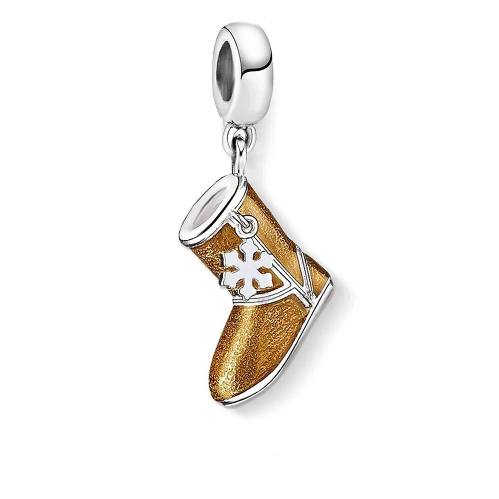 925 Sterling Silver Gold Fluffy Snow Boots & Snowflake Embellishment Charm - Lovez Aqua© - Ring