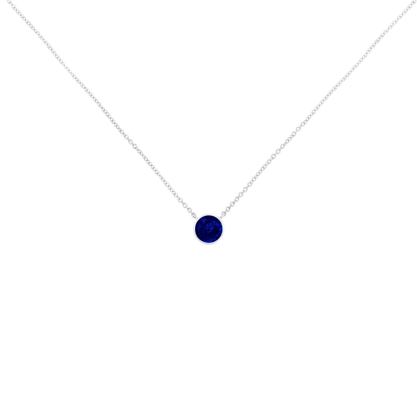 925 Sterling Silver Lab Grown Cobalt Blue Sapphire Solitaire Bezel Necklace - Lovez Aqua© - 