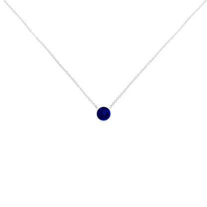 925 Sterling Silver Lab Grown Cobalt Blue Sapphire Solitaire Bezel Necklace - Lovez Aqua© - 