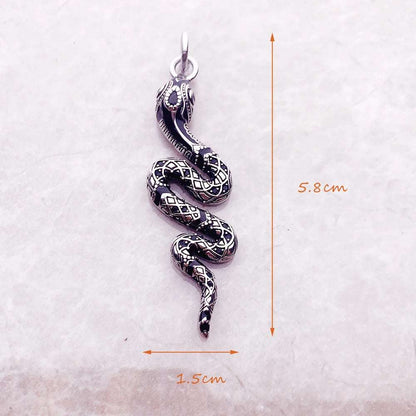 925 Sterling Silver Twisted Snake Black Zircon Encrusted Pendant Charm - Lovez Aqua© - 
