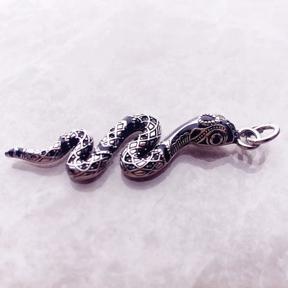 925 Sterling Silver Twisted Snake Black Zircon Encrusted Pendant Charm - Lovez Aqua© - 