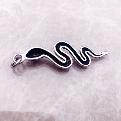 925 Sterling Silver Twisted Snake Black Zircon Encrusted Pendant Charm - Lovez Aqua© - 