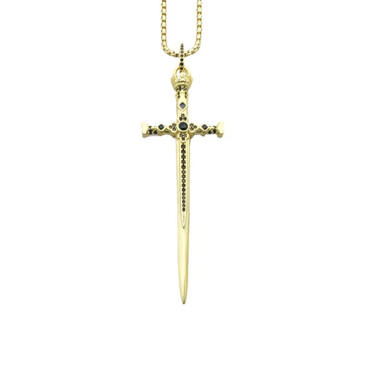 925 Sterling Silver Unisex Medieval Sword Pendant Link Chain Necklace - Lovez Aqua© - 