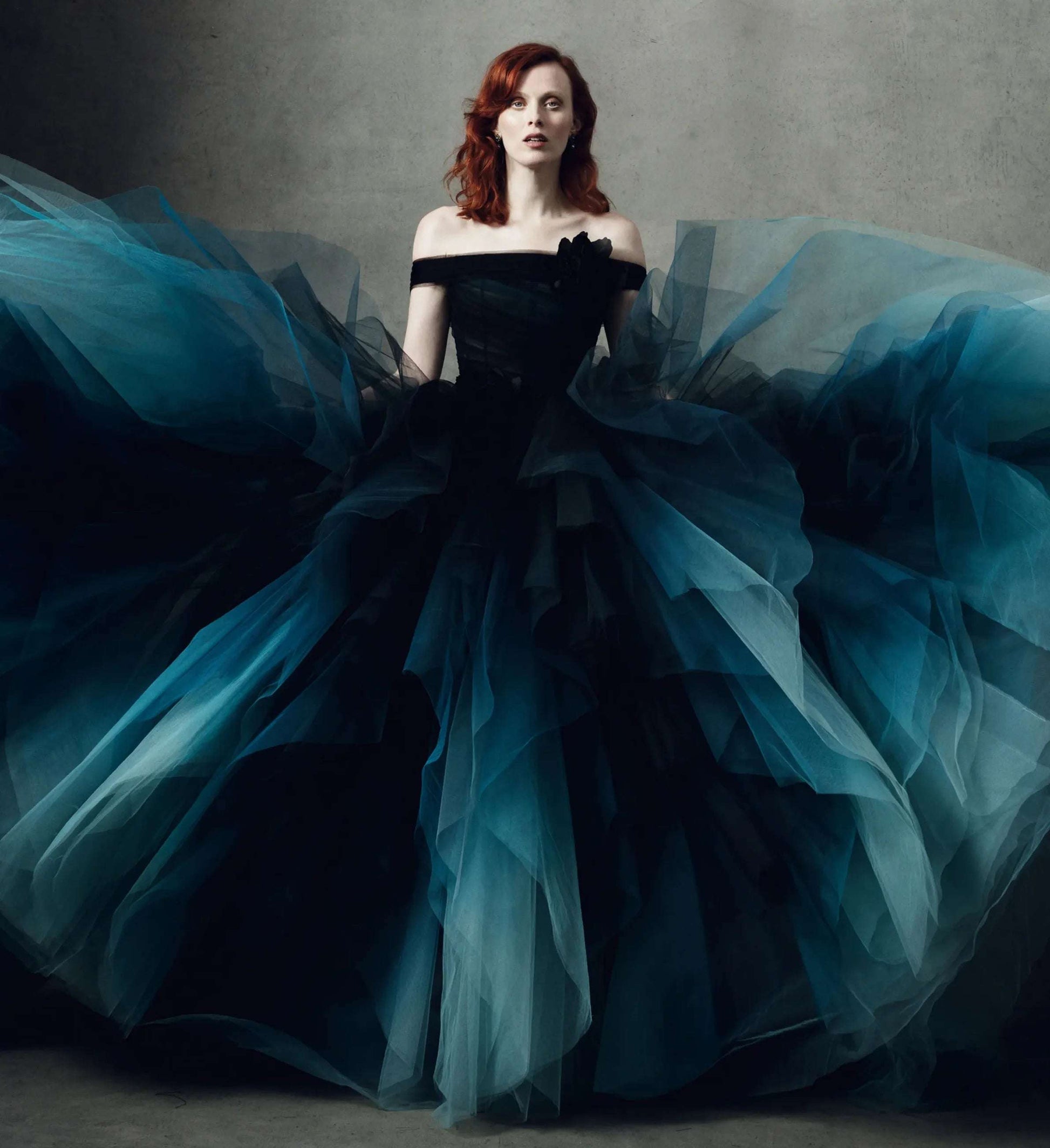 Women's Dark Blue Ombre Tulle Sleeveless Layered Fantasy Evening