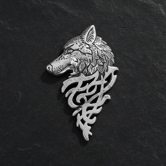 Men's Mysterious Wolf Head Filigree Viking Brooch - Lovez Aqua© - Sliver