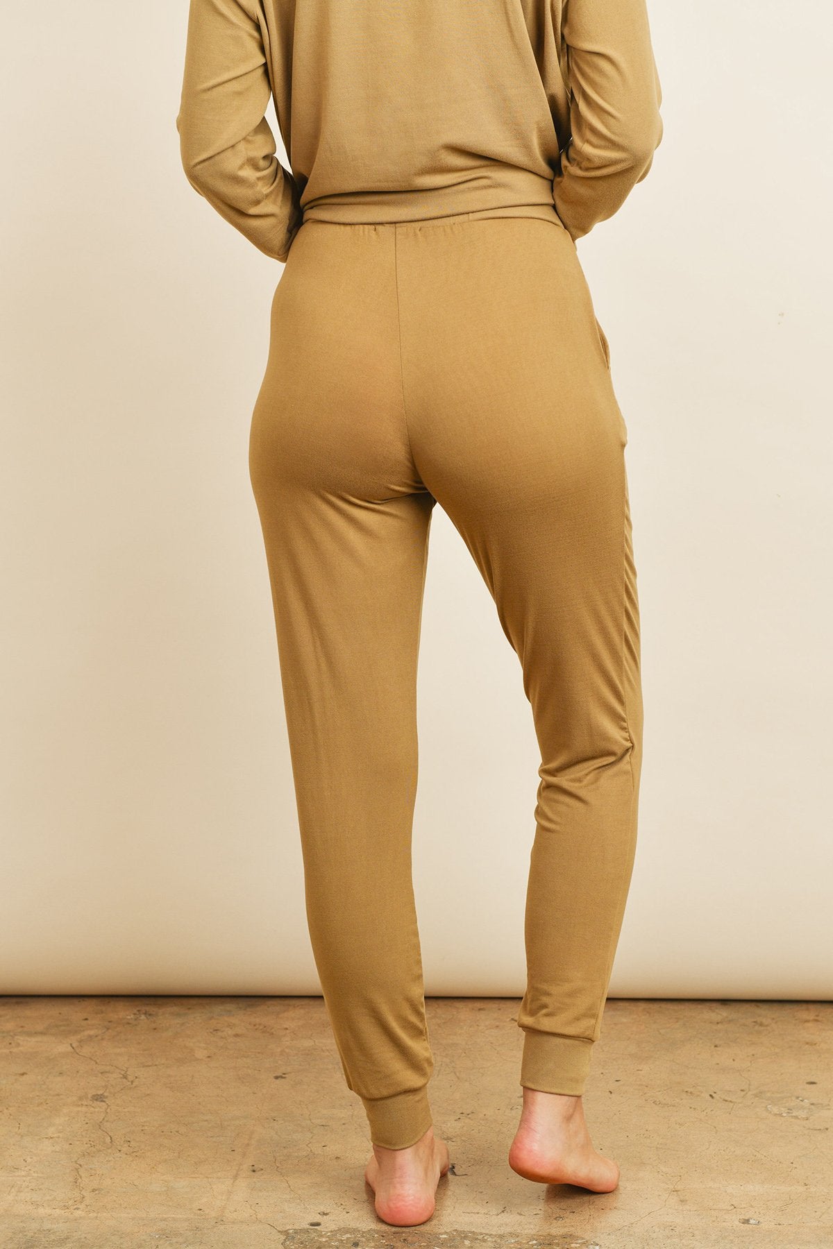 Women's Casual Solid Color Brushed Top & Jogger Bottom Set with Self Tie - Lovez Aqua© - 