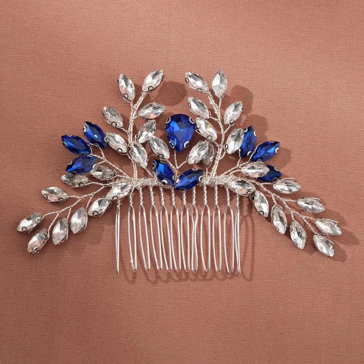 Women's Delicate Crystal Rhinestone & Pearl Flower Bridal Hair Comb - Lovez Aqua© - G7