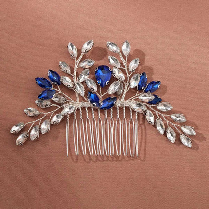 Women's Delicate Crystal Rhinestone & Pearl Flower Bridal Hair Comb - Lovez Aqua© - G7