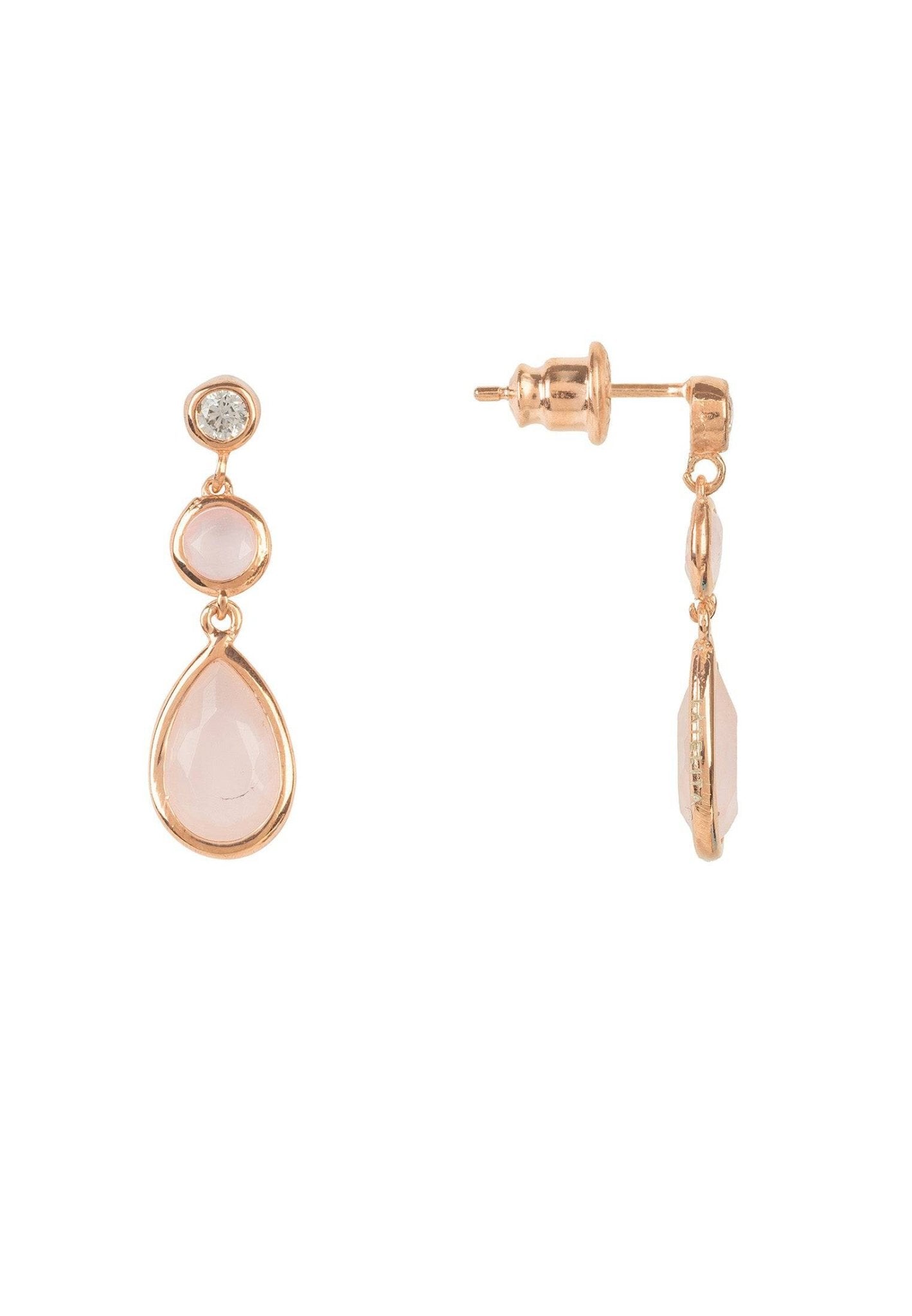 Women's Rose Quartz Gemstone Drop Earrings with 22ct Rose Gold Plating - Lovez Aqua© - 