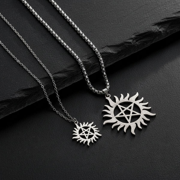Supernatural Stainless Steel Shining Sun Pentagram Pendant Necklace - Supernatural - 