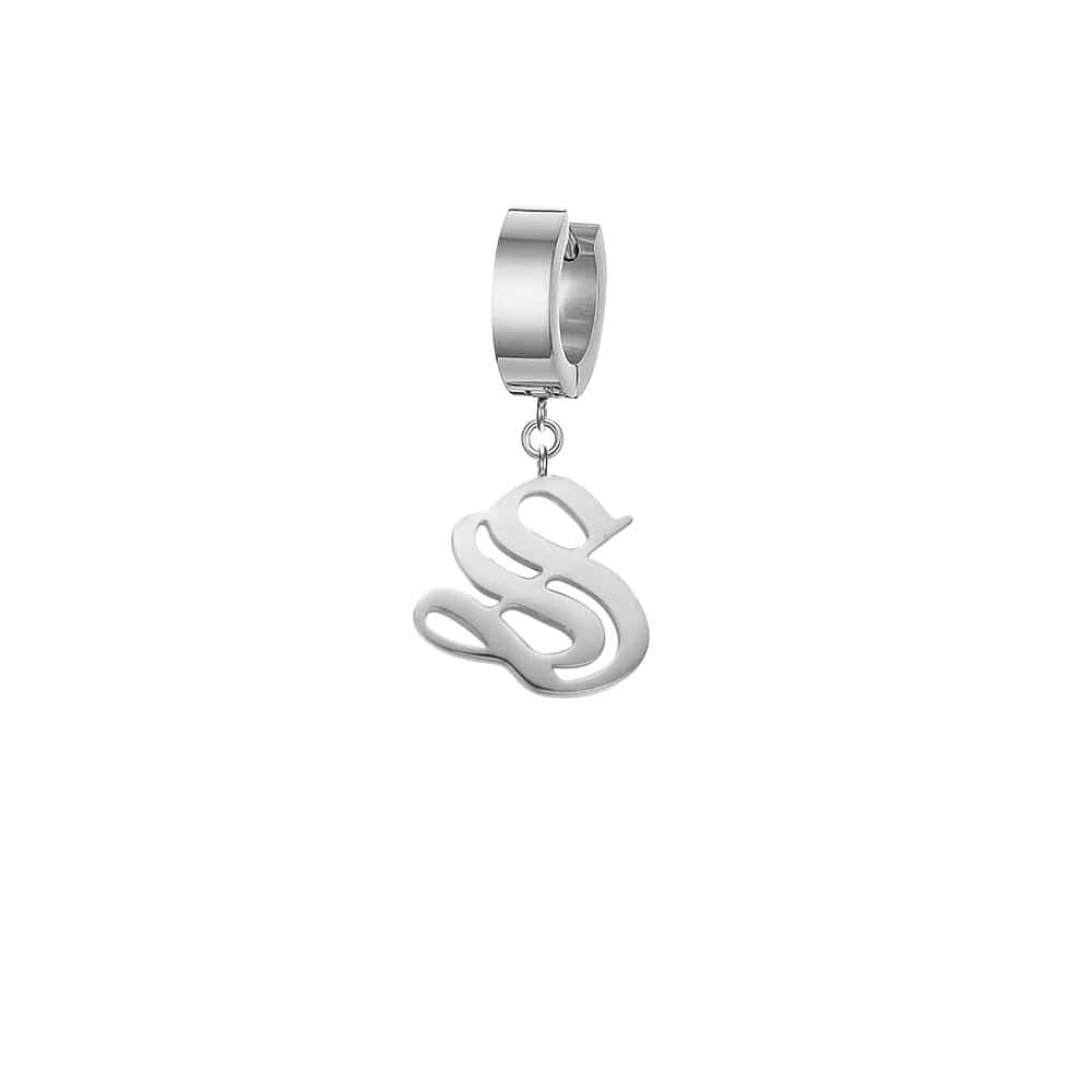 Old English Gothic Calligraphy Gold/Silver Initial Earring - Lovez Aqua© - S / Chrome