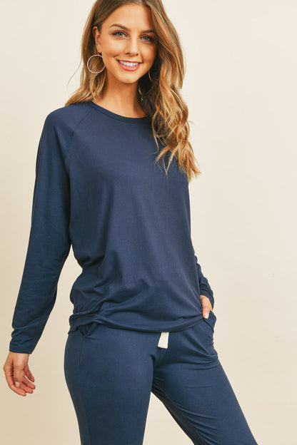 Women's Casual Solid Color Brushed Top & Jogger Bottom Set with Self Tie - Lovez Aqua© - 