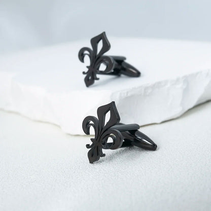 Men's Classic Fleur de Lis Stainless Steel French Coat of Arms Cufflinks - Lovez Aqua© - Black