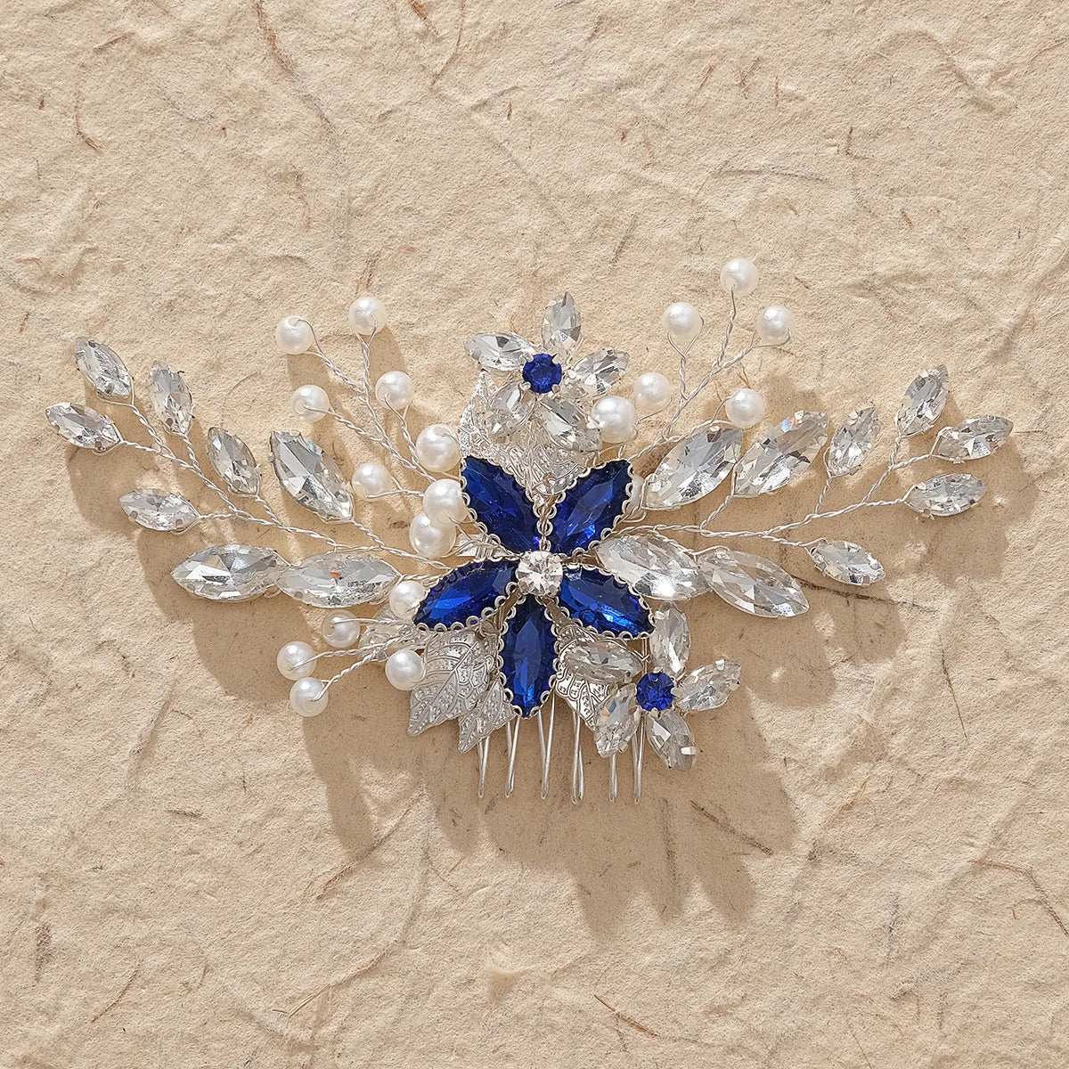 Women's Delicate Crystal Rhinestone & Pearl Flower Bridal Hair Comb - Lovez Aqua© - G4