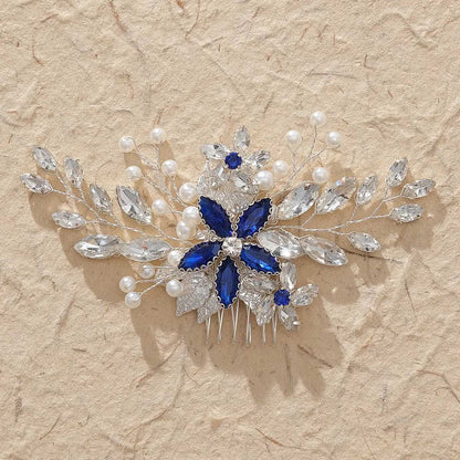 Women's Delicate Crystal Rhinestone & Pearl Flower Bridal Hair Comb - Lovez Aqua© - G4