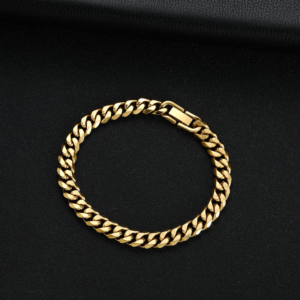 Men's Titanium Steel Golden Black Silver Cuban Chain Bracelet