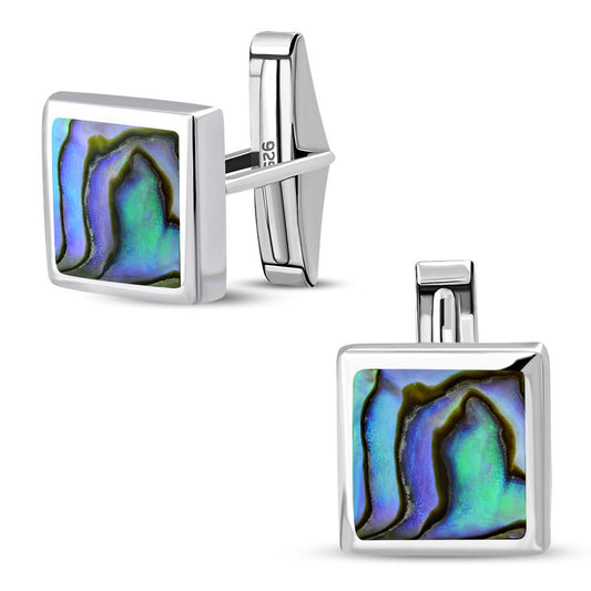 Abalone Sea Shell Men's Sterling Silver Cufflinks - Lovez Aqua© - 