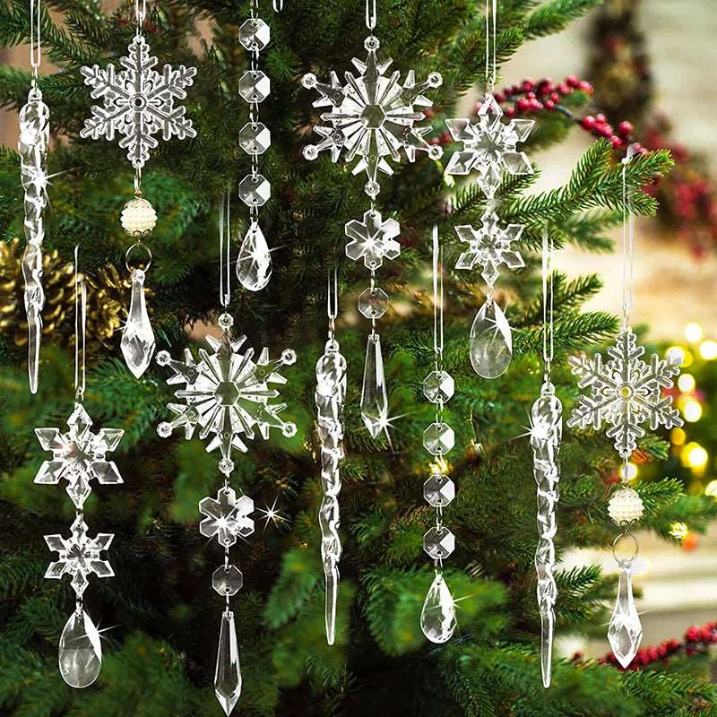 Acrylic Snowflake Fux Icicles Christmas Tree Ornament Decorations (5/10pcs) - Lovez Aqua© - 