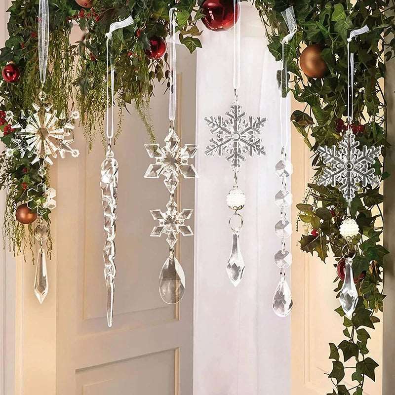 Acrylic Snowflake Fux Icicles Christmas Tree Ornament Decorations (5/10pcs) - Lovez Aqua© - 