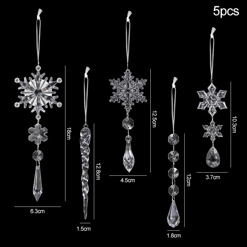 Acrylic Snowflake Fux Icicles Christmas Tree Ornament Decorations (5/10pcs) - Lovez Aqua© - 5pcs