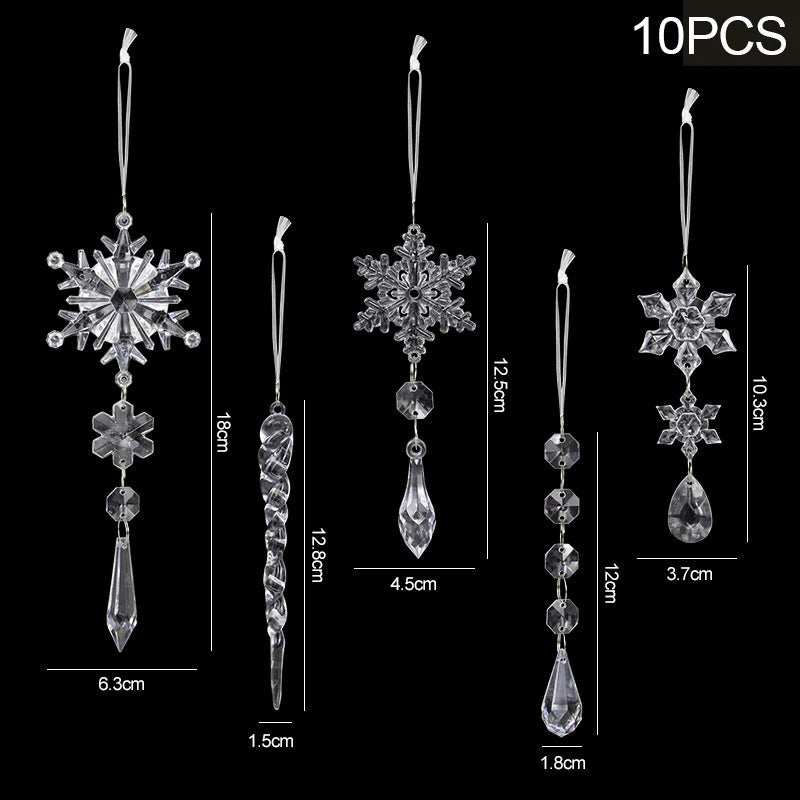 Acrylic Snowflake Fux Icicles Christmas Tree Ornament Decorations (5/10pcs) - Lovez Aqua© - 10pcs