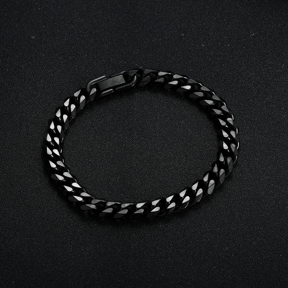 Men's Titanium Steel Golden Black Silver Cuban Chain Bracelet
