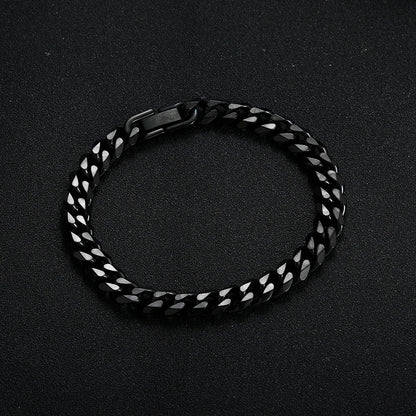 Men's Titanium Steel Golden Black Silver Cuban Chain Bracelet
